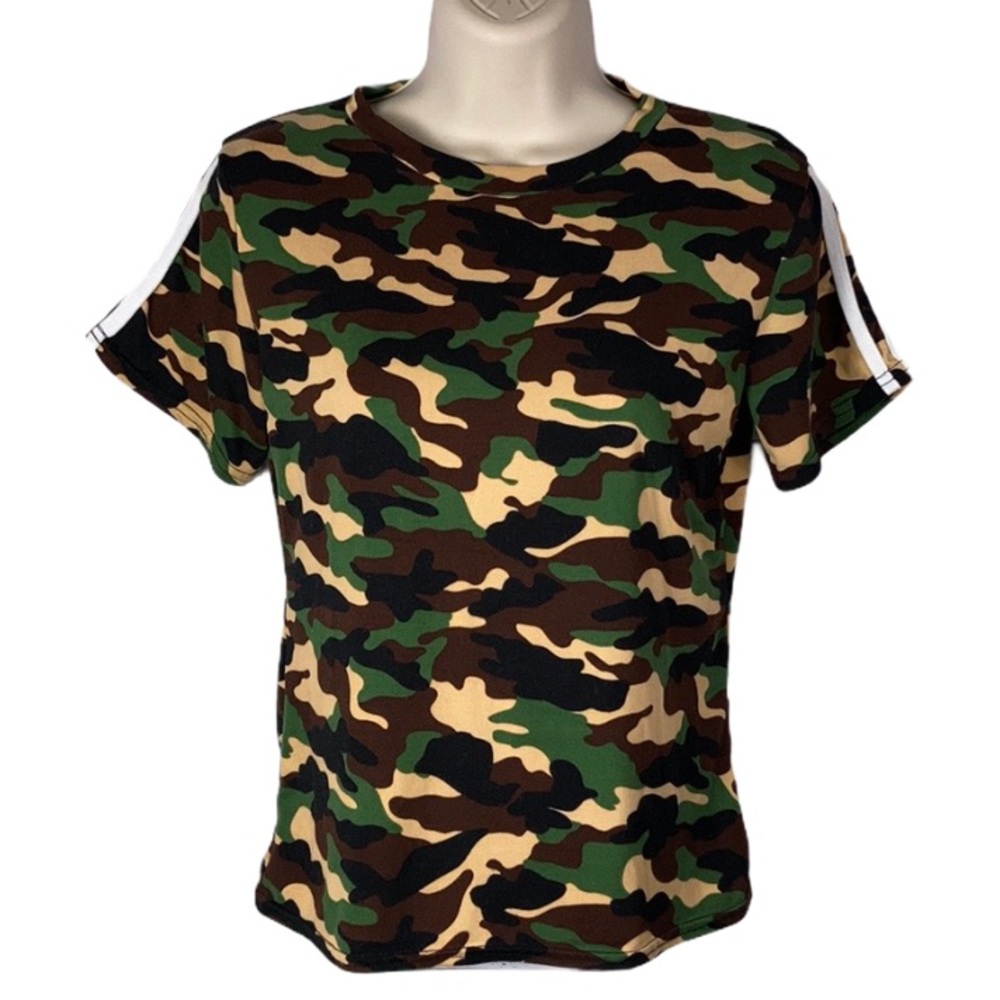 Boutique Camo Soft Tee w/striped sleeve